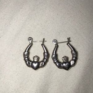 Silver claddagh hoop earrings